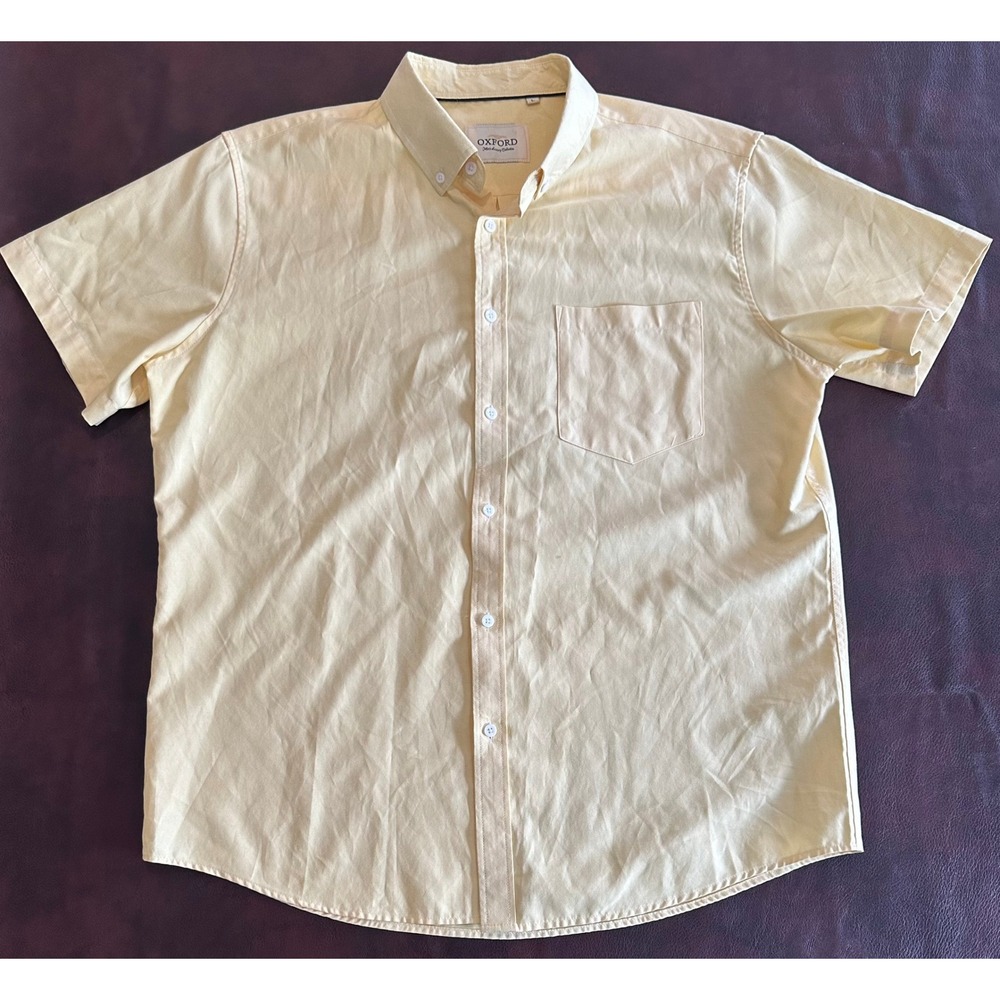 Oxford Mens Luxury Collection Pale Yellow Short Sleeve Button Down Shirt Large